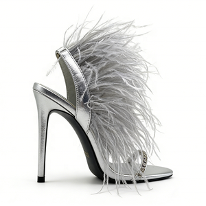 Personalizzare i sandali con tacco alto con piume di struzzo con cinturini con diamanti per donne Mature e sexy sandali con tacco alto - Product Image 1