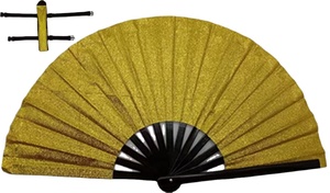 Éventail à main en tissu de bambou noir de 33 cm, motif côtelé, technique peinte, vente en gros, cadeau d'affaires, offre spéciale - Product Image 6