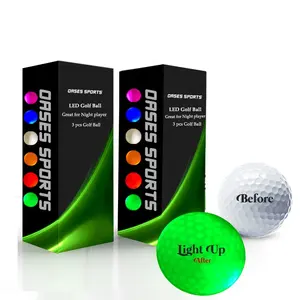 Pelota de golf colorida personalizada de alto rebote, luz oscura nocturna, luz LED de encendido constante