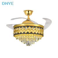 Ventilateur de plafond LED moderne en cristal avec 4 pales invisibles et moteur DC, télécommande pour salon et salle à manger