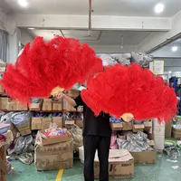 Éventail pliant à main en 13 plumes d'autruche rouges teintées, 100CM/130CM, pour fêtes, carnavals, danse et décoration de spectacle