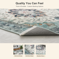 Grand tapis persan vieilli style médaillon, bleu sarcelle aqua, à poils ras et franges, pour salon