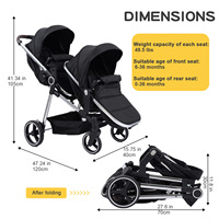 Poussette double tandem pliable pour bébés, chariot jumeaux haute qualité avec grand panier de rangement pour les voyages des frères et sœurs