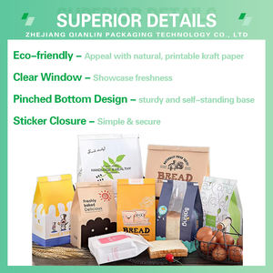 Bolsa de Papel <span class=keywords><strong>Kraft</strong></span> con Fondo en V y Ventana Transparente para Pan, Empaquetado de Alimentos de Marca Personalizada, Venta al Por Mayor, Grado Alimenticio - Product Image 4