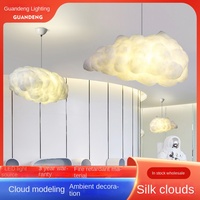 Lustre Nuage Créatif en Coton Blanc, Luminaire Ambiant Transparent pour Bar Commercial, Lustre Décoratif pour Maternelle