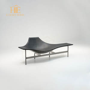 Sillón largo de cuero negro de alta calidad, sillón minimalista moderno para sala de estar - Product Image 4