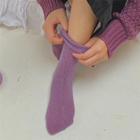 Chaussettes d'hiver longues et épaisses Kawaii, mignonnes chaussettes de noël en cachemire thermique, en laine de lapin solide pour femme