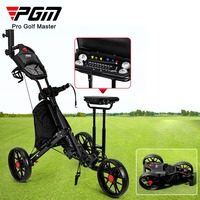 Chariot de golf manuel pliable multifonctionnel PGM QC007 à 3 roues avec siège, glacières et porte-parasol