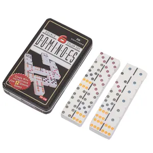 Scatola di latta personalizzata per domino con imballaggio giocattolo rettangolare in metallo doppio sei quadrati