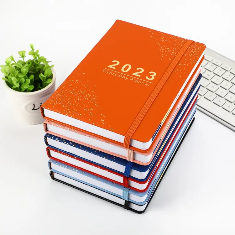 2023 Custom printing logo English and Spanish inner page agenda notepad 365 days diary planer notebook with elastic