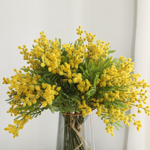 Frijoles de acacia de bayas artificiales de alta calidad, Mimosa amarilla, para decoración de interiores, venta al por mayor - Product Image 1
