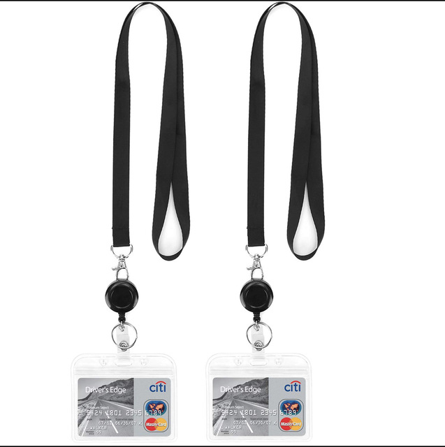 Customized Black ID Card Sleeve Hanging Rope Retractable Easy to Pull Buckle Neck Straps Lanyard With Card Badge Holder