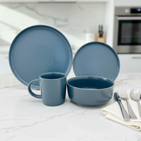 Service de table en grès gris classique de luxe Guangda |   Assiettes et tasses en céramique modernes |   Résistant à la chaleur, compatible lave-vaisselle