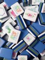 Tuiles de Mahjong américaines en acrylique à 4 couches, motif double poisson bleu ciel, style classique moderne