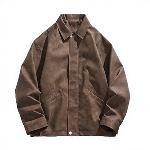 Men's Brown <b>Suede</b> Shirt <b>Jacket</b> Turn-Down Collar Loose Fit Regular Length Button Front Workwear Style Autumn Wear - Product Image 2
