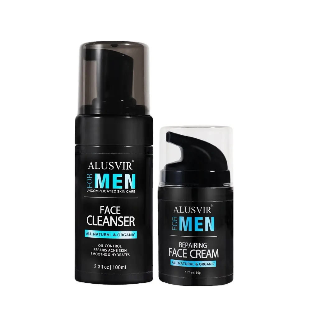 Private Label Mens Vegan Skin Care Kits Products Organic Face Wash Facial Cleanser Anti Aging Moisturizer Cream Skincare Set