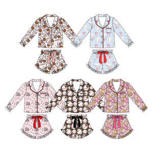 ชุดนอนเด็กขายดี ลายเสือดาว ชุดนอนสองชิ้น แขนสั้นระบาย ชุดนอนขาสั้น - Product Image 1