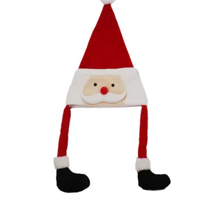 Topi Natal cosplay santa, tutup kepala dengan dekorasi kaki panjang
