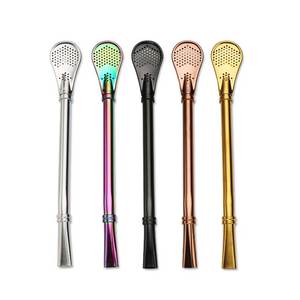 Usine De Qualité Alimentaire En Acier Inoxydable 304 Paille À Thé Réutilisable Remuer Sucker Bombilla Yerba Mate Pailles À Boire Avec Filtre Cuillère - Product Image 1