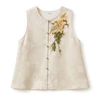 Nouveau Gilet Femme Style Chinois en Soie de Mûrier Satinée Lavée Xiangyunsha, Broderie Française Faite Main, Boutons Grenouillère, Haut Sans Manches