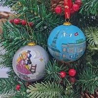 Boule de Noël en verre peinte à la main personnalisée, impression de logo, décoration d'arbre, OEM CGA BO-0140, style romantique, personnalisable