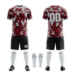 ชุดฟุตบอลแบบ sublimated สั่งทำ OEM ลายพิมพ์เรขาคณิต สีน้ำเงินขาว คอวี แขนสั้น ผ้าโพลีเอสเตอร์ระบายอากาศ ชุดยูนิฟอร์มสำหรับผู้ใหญ่ แบบ unisex - Product Image 6