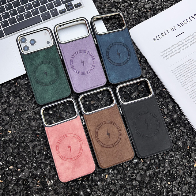 Magnetic Wireless Charging Phone Cases for 17 Pro Max Luxury Pu Leather Full Body Light Weight Shockproof Phone Protection