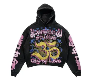 high quality custom printing all over print vintage hoodie graphic acid wash hoodie screen print washed hoodie