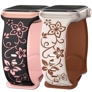 Correa de Reloj de Silicona de Doble Color con Flores Grabadas con Láser para <span class=keywords><strong>Apple</strong></span> <span class=keywords><strong>Watch</strong></span>, Compatible con las Series 11, 10, 9, 8, 7, 6, 5, 4, 3, SE, Ultra 2 y 3 - Product Image 5