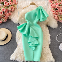 Nouvelle Tendance Été Robes Moulantes Élégantes et Décontractées Froncées à Une Épaule de Luxe pour Femmes avec Fente