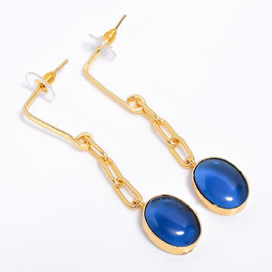 Laiton 14k plaqué or pierres précieuses boucle d'oreille filles mode fait à la main en laiton pierres précieuses bijoux personnalisé en laiton exportateur de bijoux - Product Image 6