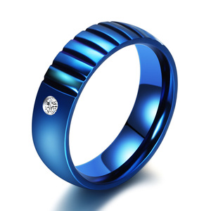 Anillo de Acero Inoxidable con Ranuras Azules y Diamantes, 6MM, Joyería de Uso Diario para Mujer, Forma Geométrica CG1390 - Product Image 1