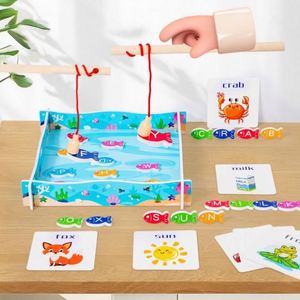 Jeu de cartes éducatives d'apprentissage des mots, jeu de pêche magnétique en bois pour les tout-petits - Product Image 1