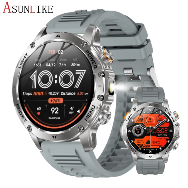 AK87 Sport Smart Watch for Men With LED Light Outdoor Voice Assistant Health Monitoring Message Reminder Multiple Sports Modes