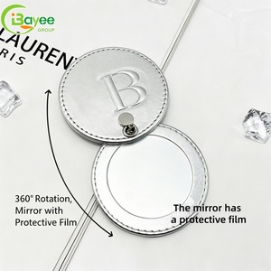 360° Rotating Flip Cover Design Custom Embossed Silver Sheepskin Compact <b>Mirror</b> Foldable Pocket Portable Travel makeup <b>mirror</b> - Product Image 2