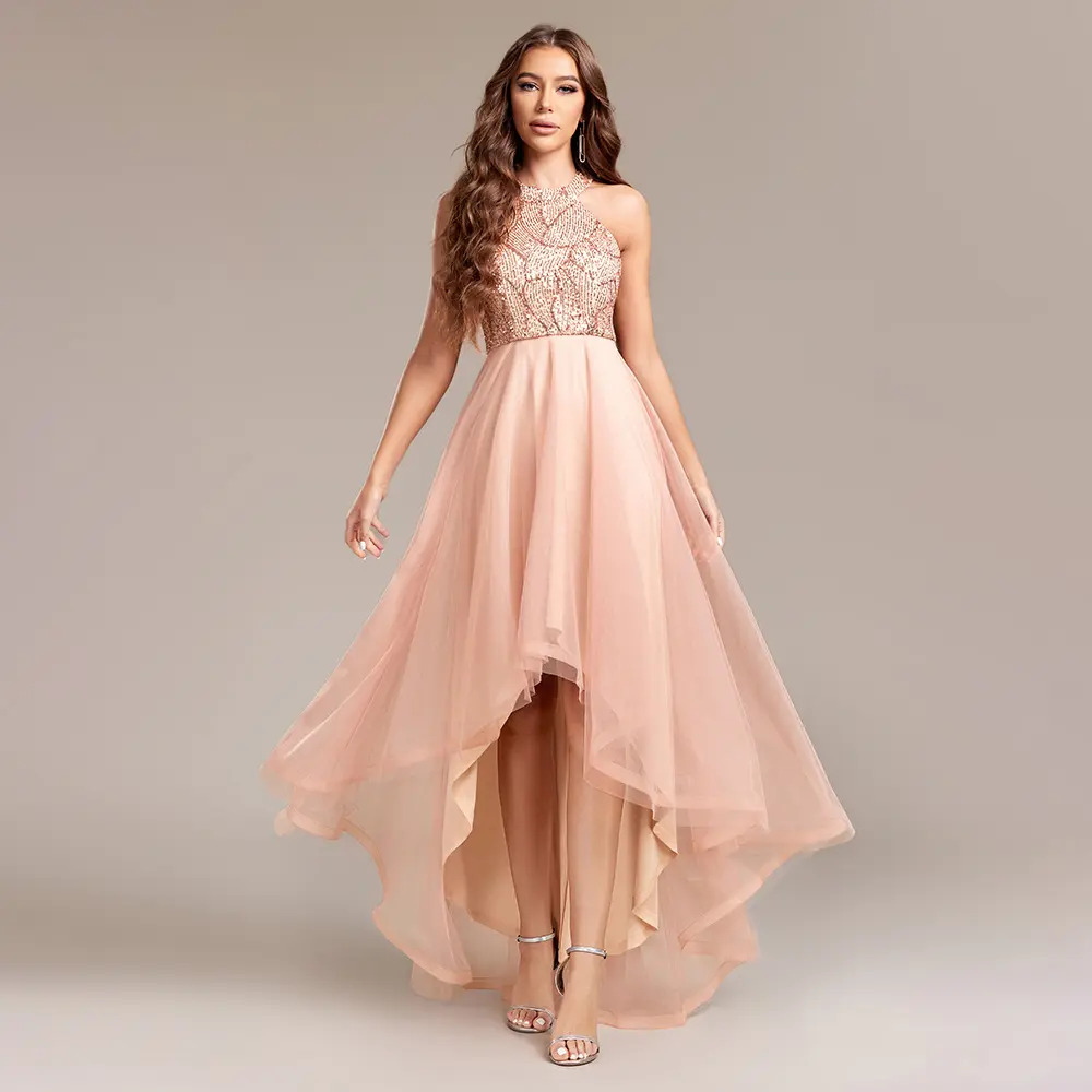 Tw00128 áo cho phụ nữ Evening Dresses Splice nhiều lớp lưới không tay dây không thường xuyên sequin bóng Gown Party prom Dresses