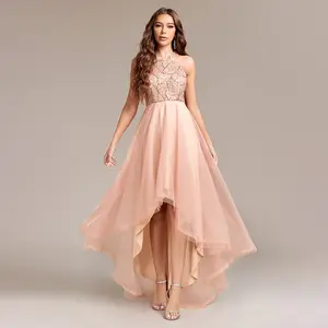 महिलाओं के लिए TW00128 गाउन शाम के कपड़े स्प्लिस मल्टी लेयर मेश स्लीवलेस हाल्टर अनियमित सेक्विन बॉल गाउन पार्टी प्रोम ड्रेस