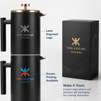 Cafetière à piston isotherme en acier inoxydable à double paroi de 34 oz avec logo personnalisé pour la maison, le bureau, les voyages – Vente en gros