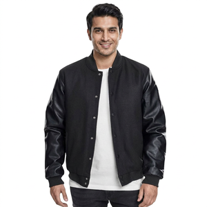 Custom Cool Black <b>White</b> Retro Style Fleece Winter Varsity <b>Jackets</b> Baseball Bomber Leather Varsity <b>Jacket</b> for <b>man</b> - Product Image 1