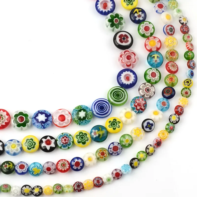Wholesale Flat Round Millefiori Colorful Handmade Glass Beads Material For Jewelry Diy