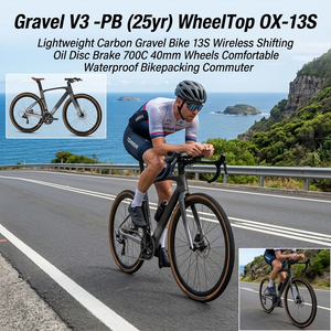 Bicicleta de Gravel Ligera de Carbono, 13 Velocidades, Cambio Inalámbrico, Frenos de Disco, Ruedas 700C de 40 mm, Cómoda, Impermeable, para Bikepacking - Product Image 1