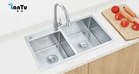 Évier double fait main en acier inoxydable 304 pour cuisine, à montage sur plan, double bac, fourni par l'usine, compatible OEM ODM