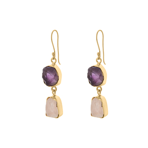 Twilight Bloom Gemstone Earrings Dual Stone <b>Raw</b> <b>Crystal</b> Drop Earrings Nature Inspired Handmade Jewelry Gift for Women - Product Image 1