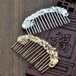 Pure Copper Dragon Pattern <b>Hair</b> <b>Comb</b> 15x5cm Silver Plated Ancient Style Hairpin DIY Accessory - Product Image 5