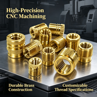 M2.5 Threaded Sleeve CNC Lathe Turned Custom Brass Steel Metric Thread Inserts Customizable Size Precision Tolerance +/-0.002mm