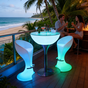 Mesas de barra de luz LED Huel portátiles, sillas para Patio al aire libre, muebles de plástico decorativos para restaurantes, cafeterías, eventos - Product Image 3