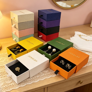 Solid Color Square Paper Jewelry <b>Box</b> with Velvet Lining Drawer Design for <b>Earrings</b> & Rings Packaging Customizable Logo - Product Image 6