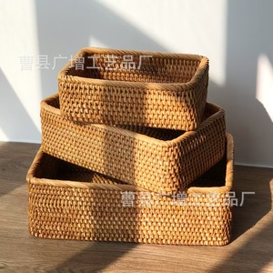 Cesta de Almacenamiento Rectangular de Ratán Hecha a Mano, Ecológica, para Organización de Cosméticos en el Hogar y la Oficina - Product Image 2
