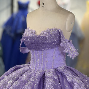 Vestidos de quinceañera Jancember 6848 con purpurina morada, perlas y cuentas para chicas de 15 años. - Product Image 5