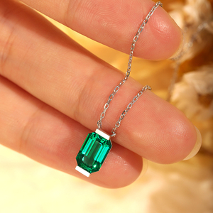 Collar con colgante de oro de 18K y esmeralda de Colombia para mujer, Gema de laboratorio, 9x6 - Product Image 4